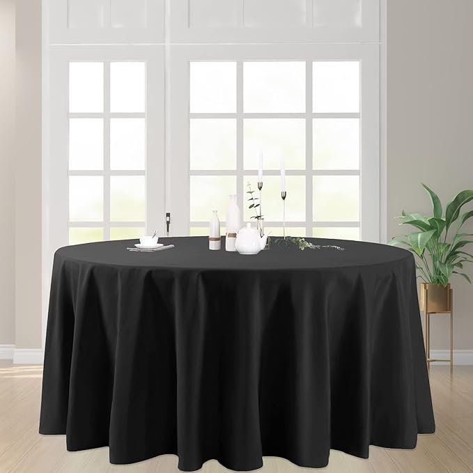 6 Pack Round Tablecloth 132 Inches Black Table Cloth Stain and Wrinkle Resistant Washable Polyester Fabric Table Cover for Party, Wedding and Banquet Decoration