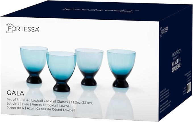 Fortessa Gala Glass, 11 Ounce Lowball Cocktail (Set of 4), Cornflower