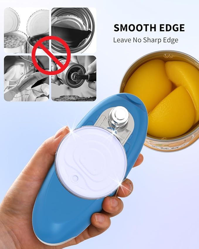 CIRCLE JOY Rechargeable Electric Can Opener, One-Touch Automatic Can Opening with Lid Remover & Smooth Edge Cutting, Food-Safe, Easy to Use for Seniors and Arthritis, Blue