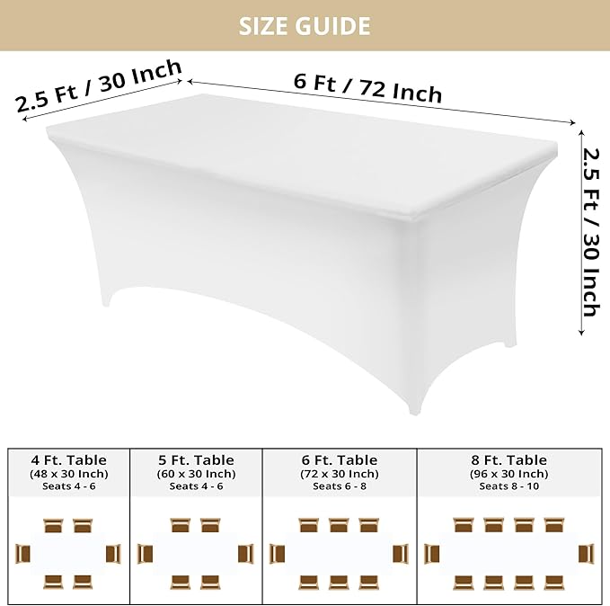 Utopia Kitchen Spandex Tablecloth 10 Pack [6FT, White] Tight, Fitted, Washable and Wrinkle Resistant Stretch Table Cloth Rectangle Cover for Trade Show, Weddings & Parties [72Lx30Wx30H Inch]