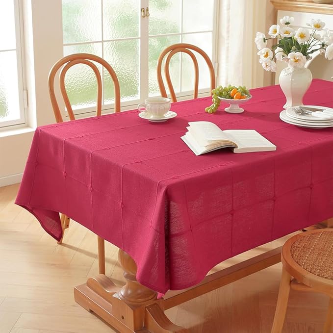 Zobesta Red Table Cloth Rectangle Table 70 x 53 Inch, Cotton Red Linen Tablecloth Rectangle Heavy Weight Washable Soft Boho Tablecloth for Outdoor, Party, Holiday, Picnic, Dining