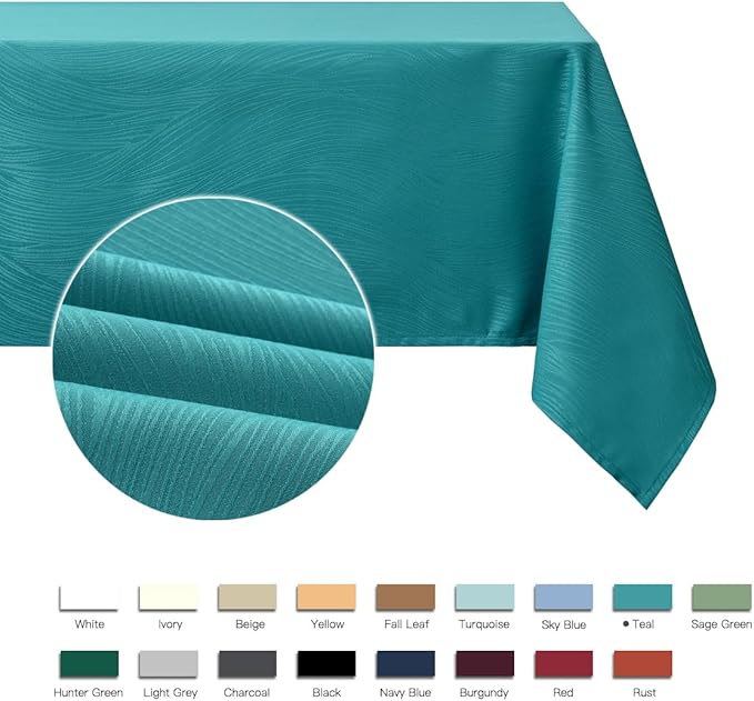 maxmill Jacquard Table Cloth Swirl Design Water Resistant Wrinkle Resistance Water Proof Heavy Weight Soft Tablecloth for Kitchen Dinning Tabletop Decoration Oblong 60 x 140 Inch Teal