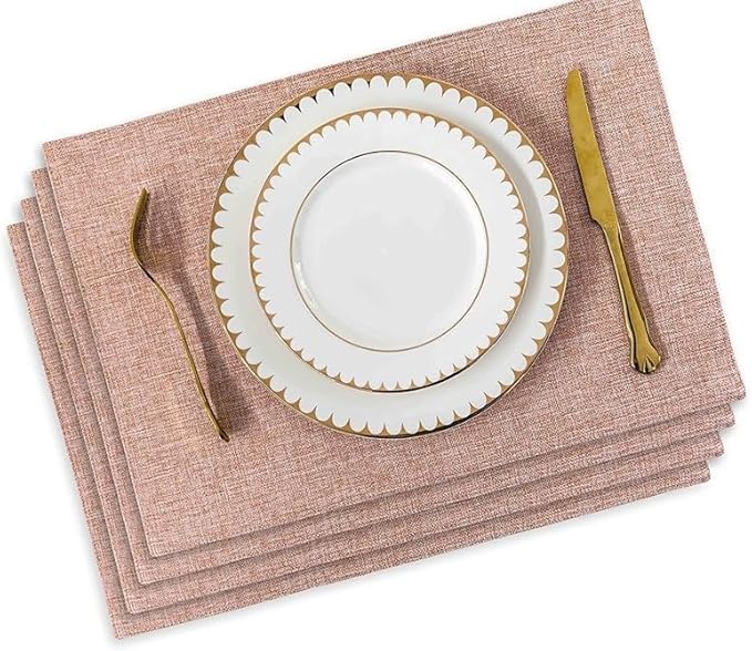 Non-Slip Placemats Woven Blue Set of 4/6 Pieces Heat Dining for Kitchen Washable Table Mat(Pink 4 Pieces)