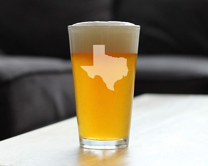 Bevvee Texas State Outline Pint Glass - State Themed Drinking Decor and Gifts for Texans - 16 Ounce