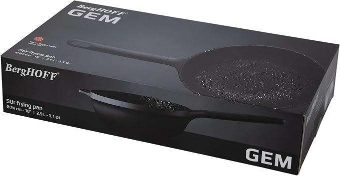 BergHOFF GEM Non-stick Cast Aluminum Stir-Frying Pan 10" 3.0 qt. Black Stay-cool Handle, Hanging Loop Ferno-Green, PFOA Free Coating Induction Cooktop Fast Heating