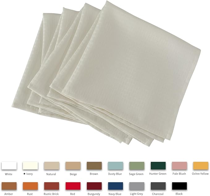maxmill Cloth Napkins 20 x 20 Inch Weaved Texture Pattern Soft Comfortable and Luxury Serviette for Restaurant Family Dinners Weddings Parties and Banquets Set of 4 Pieces, Ivory