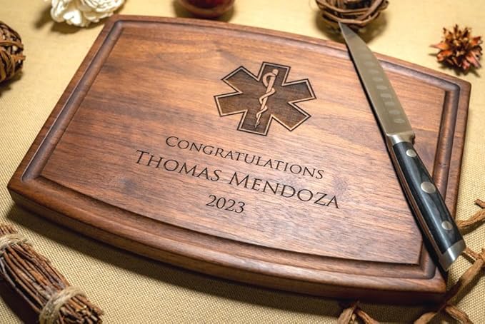 Personalized Hardwood Cutting Board - Paramedic Appreciation, Retirement Gift for Doctors, Emergency Medical Professionals - USA Made - Emergency Medical Design 100