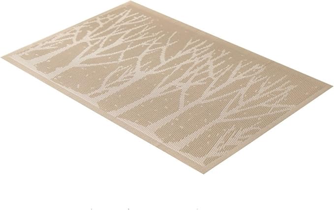 Washable Plastic PVC Placemats Wipe Clean for Kitchen Table Heat-resistand Woven Kids Place Mats for Dining Mats(Tree Gold,30X45CM_6PCS)