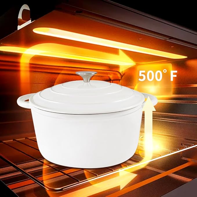 5 Quart Enameled Cast Iron Dutch Oven, Heavy-Duty Round Cookware Pot with Lid and Dual Handles for Sourdough Bread Baking, Braising, Soups and Stews, Used for All Stoves
