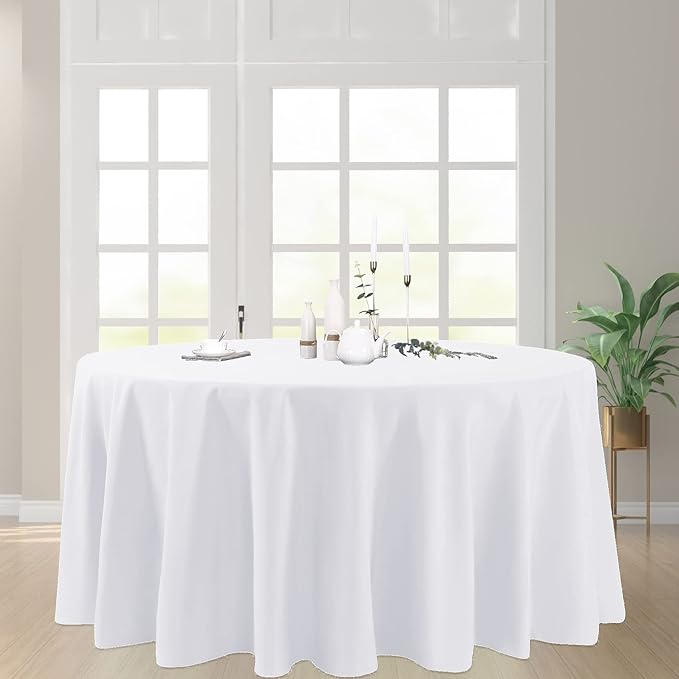 6 Pack Round Tablecloth 70 Inches White Table Cloth Stain and Wrinkle Resistant Washable Polyester Fabric Table Cover for Party, Wedding and Banquet Decoration
