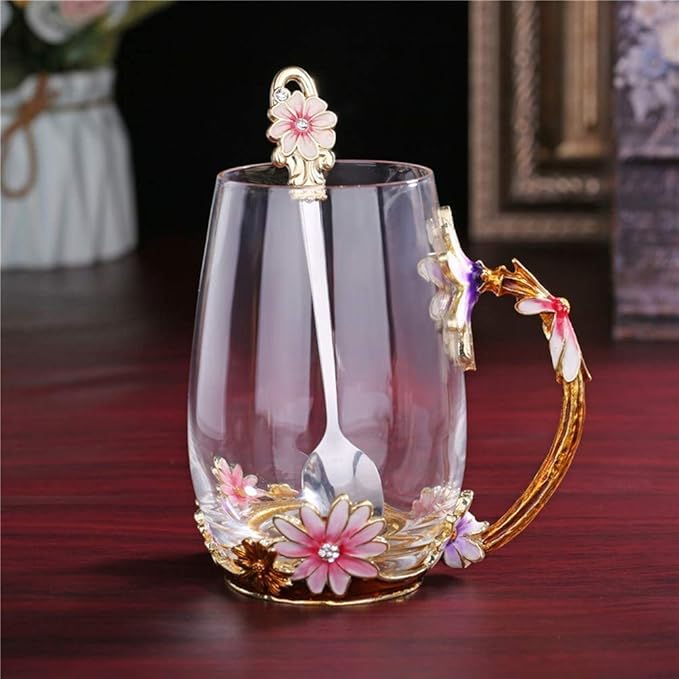 Luka Tech Mothers Day Gifts For Mom,Mom Gifts From Daughter Son,Daisy Flower Glass Tea Cups Best Mom Ever Gift, Birthday Gift For Mum Grandma