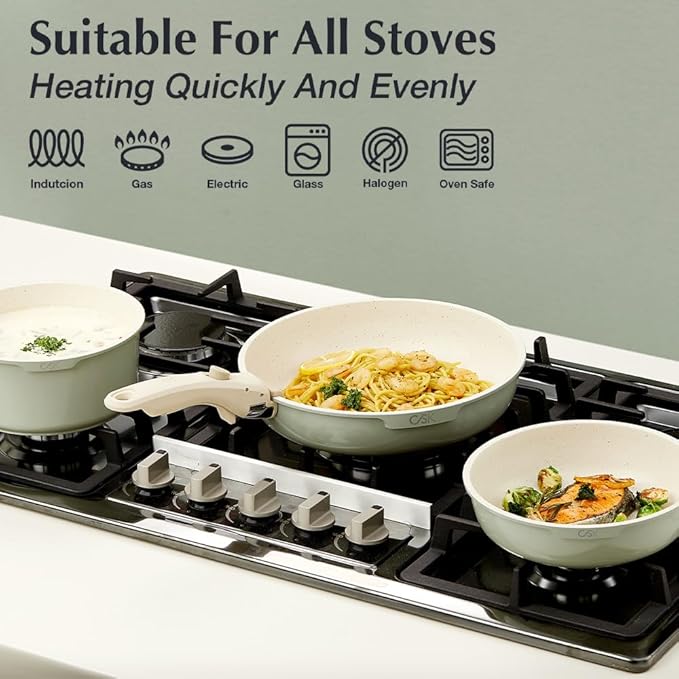 KOCH SYSTEME CS 17 PCS Pots and Pans Set, Nonstick Cookware Set Detachable Handle, Induction Kitchen Cookware Sets Non Stick with Removable Handle, RV cookware set, Green