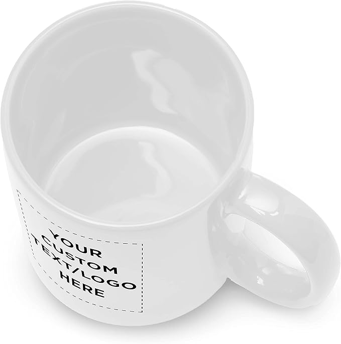 Custom Ceramic Coffee Mugs 11 oz. Set of 100, Personalized Bulk Pack - Coffee cup set, Iced coffee cup, Gaming mug - White