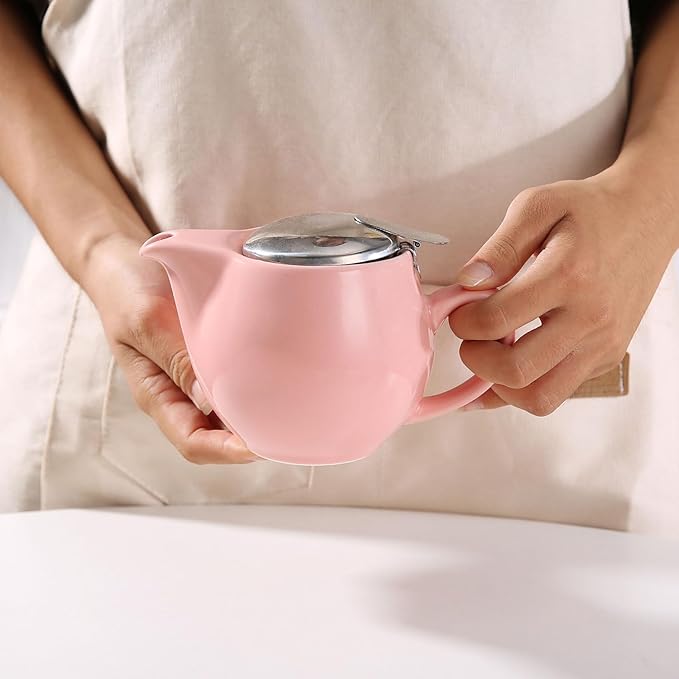Small Ceramic Teapot With Stainless Steel Infuser, Heat Resistant, Perfect Tea Maker, Pink Teapot 350ml/12.0oz