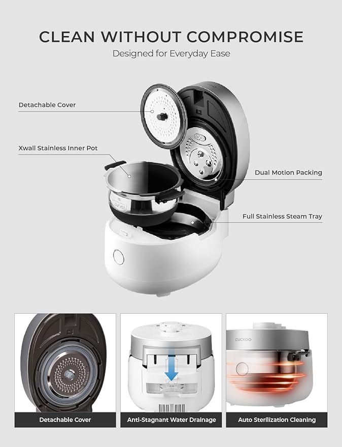 CUCKOO CRP-MHTR0309F | 3-Cup (Uncooked) Twin Pressure Induction Heating Rice Cooker | 11 Menu Options: High/Non-Pressure & More, Made in Korea | White, 3 Cups