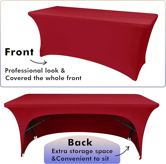 Nasitos 2 Pack Tablecloth Fitted Spandex 4 ft Table Cloth-Open Back Red Table Covers Fabric Washable and Wrinkle-Free Fabric Tablecloths for Party, Wedding, Birthday, Buffet, Events