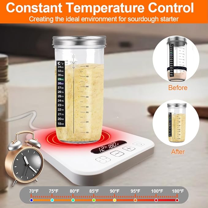 Sourdough Starter Warmer with Sourdough Bread Starter Kit, Abnaok Precise 1°F Thermostat Control (70-180°F) Timer Sourdough Warming Mat, Smart memory Warming On/Off
