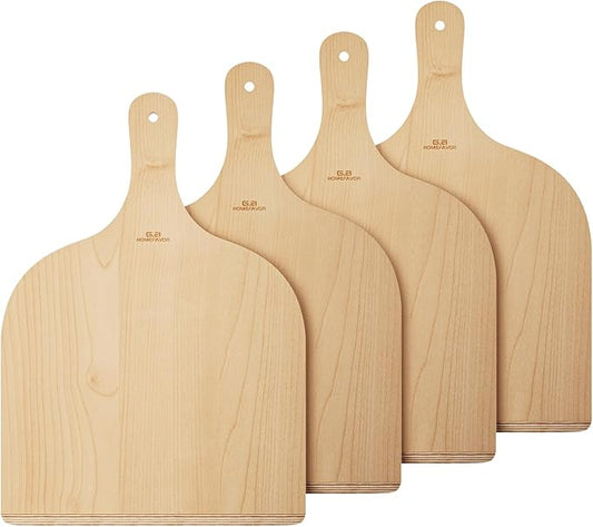 G.a HOMEFAVOR 4 Pack Wooden Pizza Peel - 12 Inch Pizza Paddle with Wood Handle, Pizza Spatula for Baking and Transferring, Large Wood Cutting Board for Oven, Kitchen