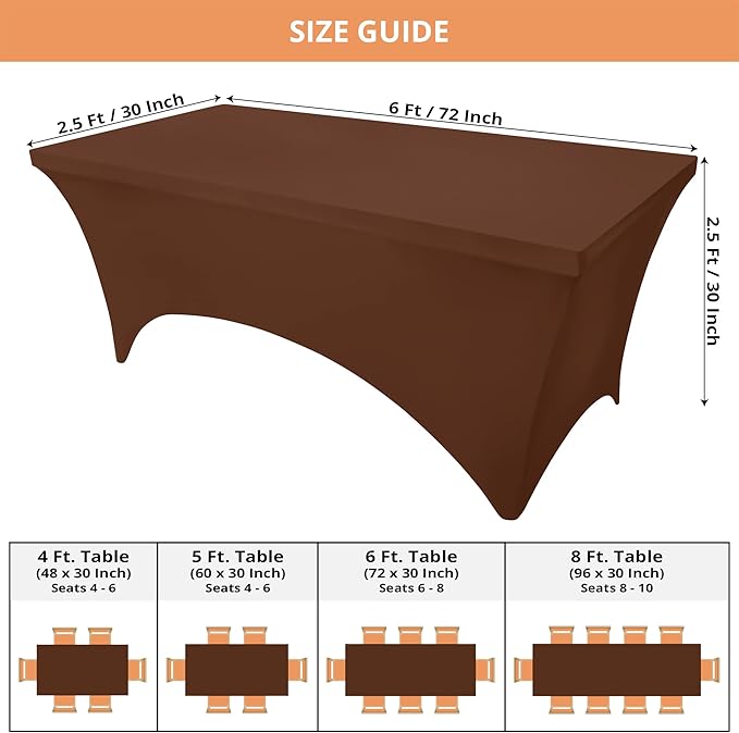 Utopia Kitchen Spandex Tablecloth 2 Pack [6FT, Light Coffee] Tight, Fitted, Washable and Wrinkle Resistant Stretch Table Cloth Rectangle Cover for Trade Show, Weddings & Parties [72Lx30Wx30H Inch]