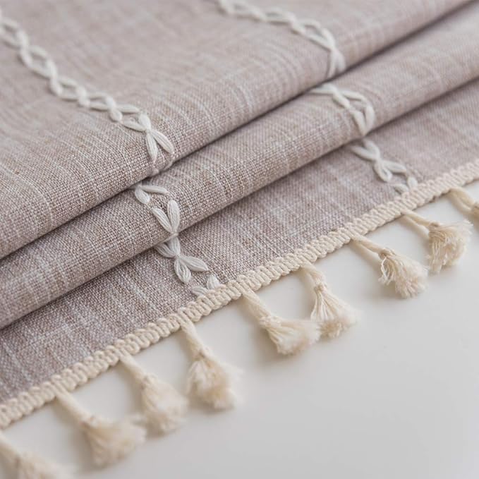 Pahajim Striped Tablecloth Rectangle with Tassels Thick Linen Cotton Table Cloth for Outdoor Picnic Dining and Holiday Kitchen Decor Rectangle/Oblong,55''x71'', 4-6 Seats
