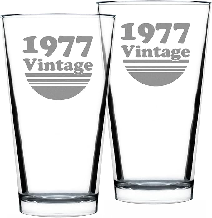 Bevvee Vintage 1977 Pint Glass for Beer - 49th Birthday Gifts for Men or Women Turning 49 - Fun Bday Party Decor - Set of 2-16 oz