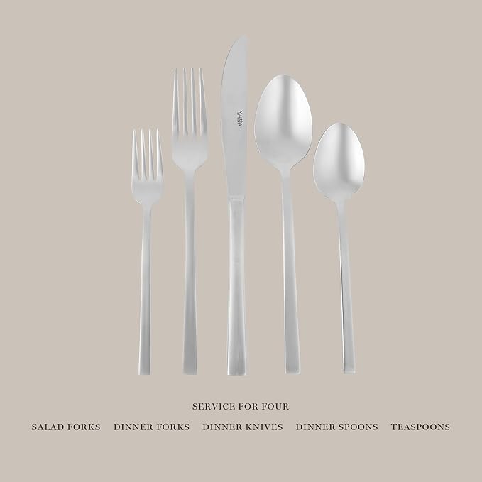 Martha Stewart Southalnd 20 Piece Flatware Mirror Polish Silverware Set - Stainless Steel Utensils - Forks, Spoons, Knives
