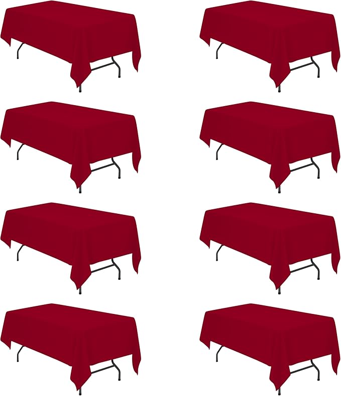 BRILLMAX 8 Pack Burgundy Tablecloths 60 x 102 Inch for 6ft Rectangle Tables - 150 GSM Polyester Fabric, 15" Standard Drop, Water, Stain & Wrinkle Resistant Cloth Cover for Wedding Dining Buffet