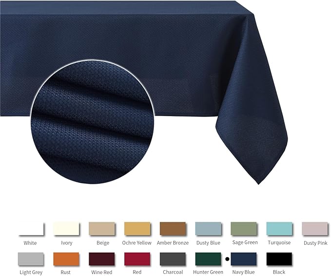 maxmill Rectangle Textured Tablecloth Waterproof Spillproof Wrinkle Free Table Cloth, Kitchen Dinning Tabletop Decoration, Fabric Table Cover for Outdoor and Indoor Use, 52 x 70 Inch, Navy Blue