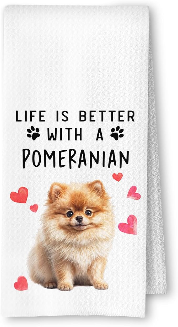 Pomeranian Dog Kitchen Towels, Pomeranian Gifts for Women Dish Tea Towels for Kitchen Decor, Dog Lovers Mom Gifts Decorative Hand Towel for Bathroom, 16x24 Inches