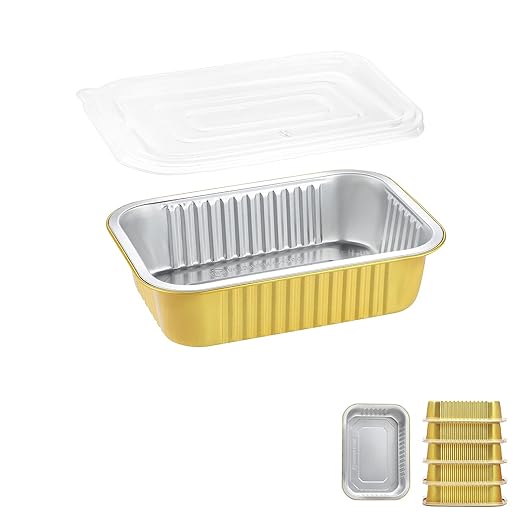 6" x 4" Heavy-Duty Aluminum Foil Pans with Lids, 25oz, 5 Pack – Extra Thick Disposable Foil Containers for Oven, Grill, Baking, Freezer & Food Storage