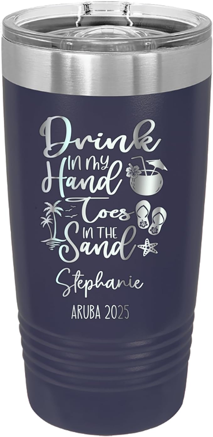Drink In My Hand Toes In The Sand 20z Tumbler, Summer Mug, Stainless Travel Mug For Friends, Family Or Colleagues, 2025 Summer Tumbler (navy)