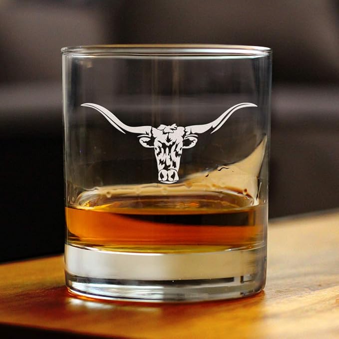 Bevvee Longhorn - Whiskey Rocks Glass - Western Themed Farm Decor and Gifts for Texan Ranchers - 10.25 Ounce