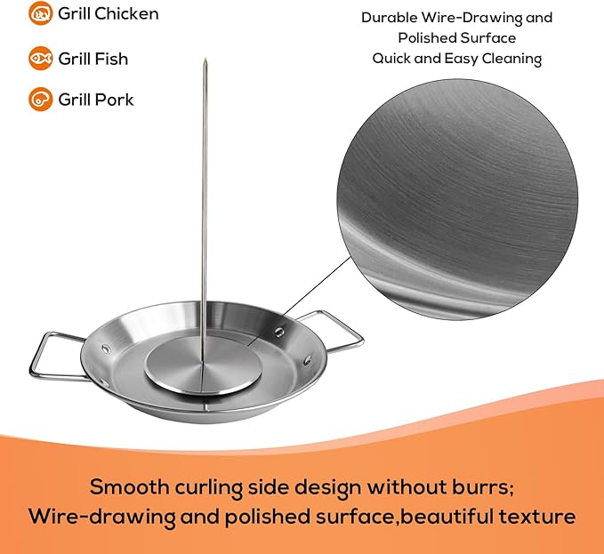 Fengzhe Al Pastor Skewer for Grill：Stainless Steel Vertical Skewer, Brazilian Spit Stand with 3 Spikes,2 Brushes,Ideal for Tacos Al Pastor,Shawarma, Kebabs on Smoker, Oven,with Fat Separator Tray