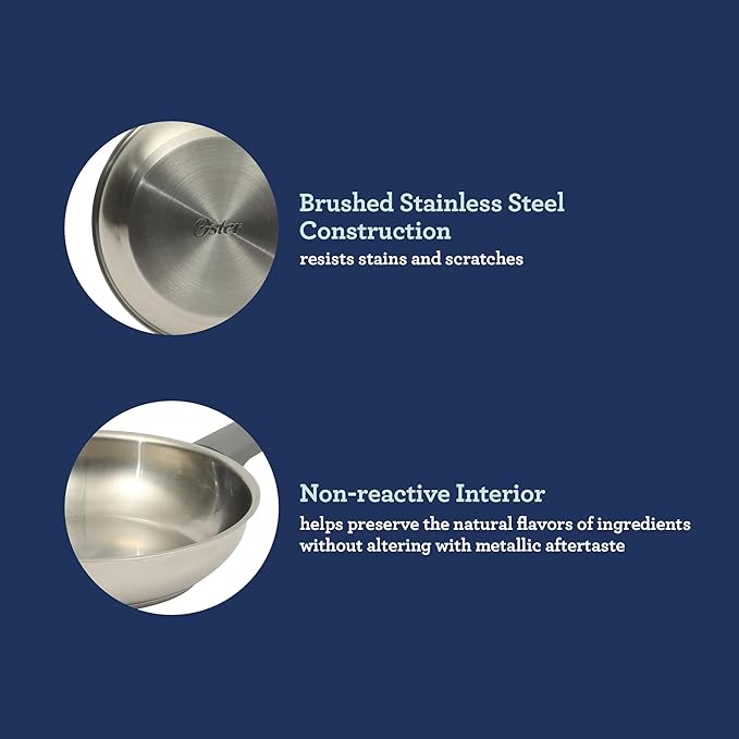 Oster Beauford 8-Inch Stainless Steel Frying Pan – Induction, Oven & Dishwasher Safe Skillet, Soft-Touch Gray Handle, 5-Ply Encapsulated Bottom