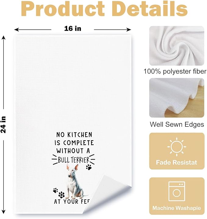 Bull Terrier Waffle Funny Dog Kitchen Towels - Bull Terrier Waffle Weave Dish Towels,A Kitchen is Not Complete Dish Towel for Home Bathroom Decor,Dog Lovers Gift,16×24 Inch