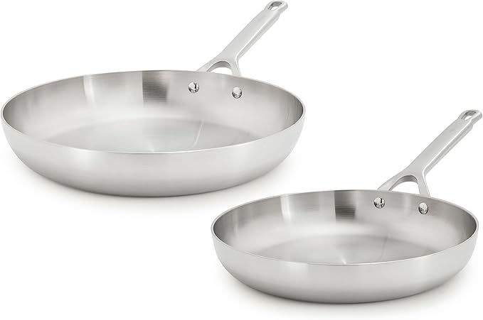 GreenPan x Bobby Flay Stainless Steel 10” & 12” Frying Pan Skillet Set, Induction Compatible, Durable, Dishwasher Safe, Oven & Broiler Safe 400°F, Tri Ply Clad Pans, Heat Responsive Core, 2-Piece Set