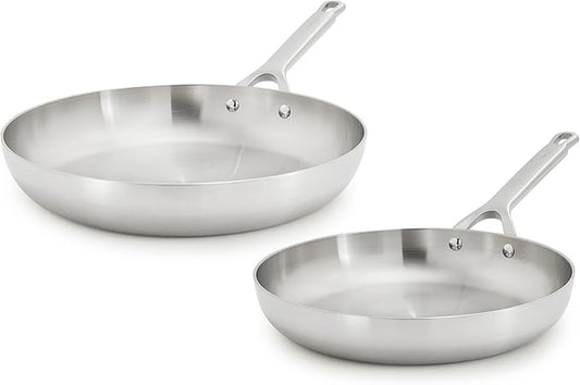 GreenPan x Bobby Flay Stainless Steel 10” & 12” Frying Pan Skillet Set, Induction Compatible, Durable, Dishwasher Safe, Oven & Broiler Safe 400°F, Tri Ply Clad Pans, Heat Responsive Core, 2-Piece Set