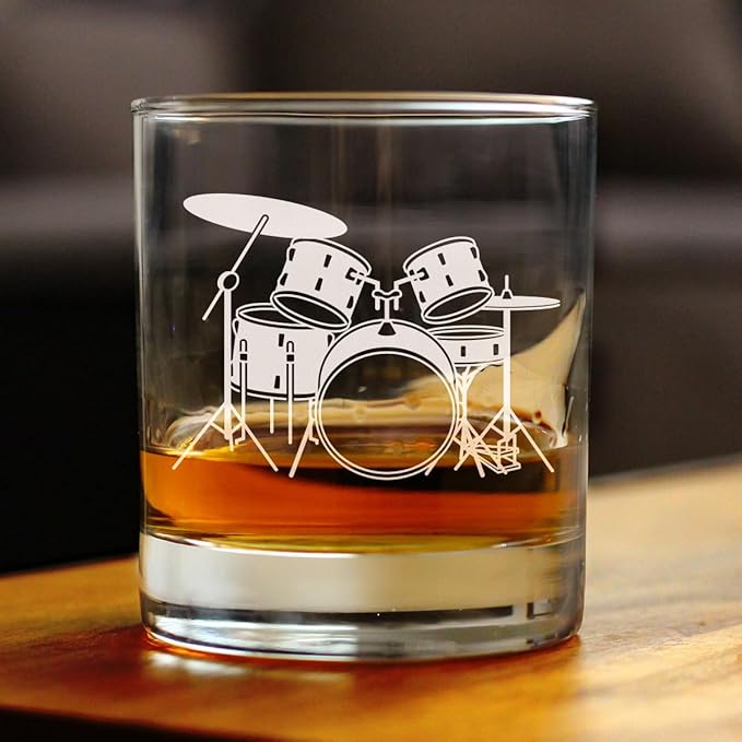 Custom Drums - Personalized Whiskey Rocks Glass - Drumming Gifts for Drummers - 10.25 oz Glasses