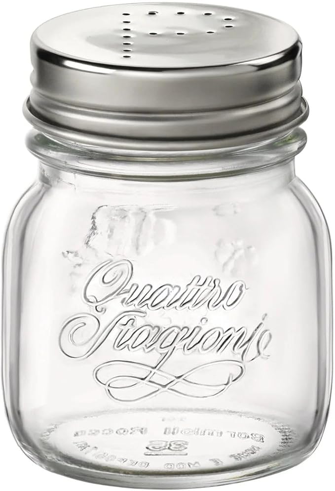Bormioli Rocco 357760CBD021990 Quattro Stagioni Jar with Salt & Pepper Stainless Lid - Sleeve of 2, 5 oz, Clear