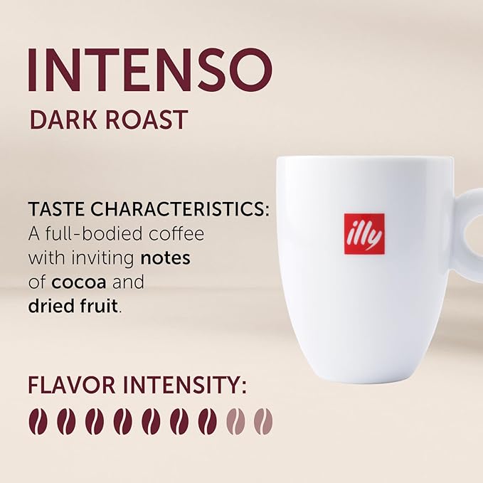 Illy Intenso Whole Bean Coffee, Dark Roast, Intense, Robust And Full Flavored With Notes Of Deep Cocoa, 100% Arabica Coffee, No Preservatives, 8.8 Ounce (Pack Of 1)