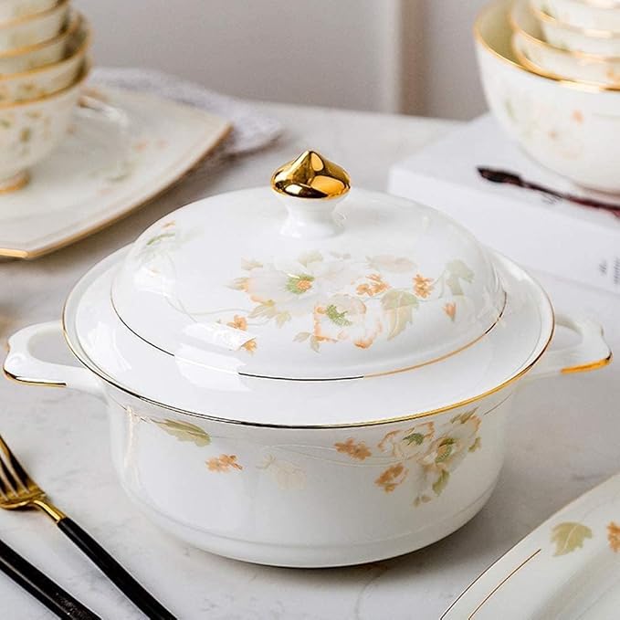 Dinnerware Set, Plates and Bowls Sets, Plate Sets with Dinner Plate, Porcelain Dessert Plate, for Parties, Celebrations, Family Celebrations(62 piecesC)