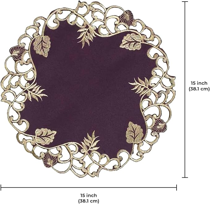 Decozen Set of 12 Doilies for Table, Lace Doilies - Rustic, Crochet, Farmhouse, Kitchen, Dining Table Centerpiece Decor - Round Christmas Placemats for Home - 15 inch Gold Plum, Tarantino Collection