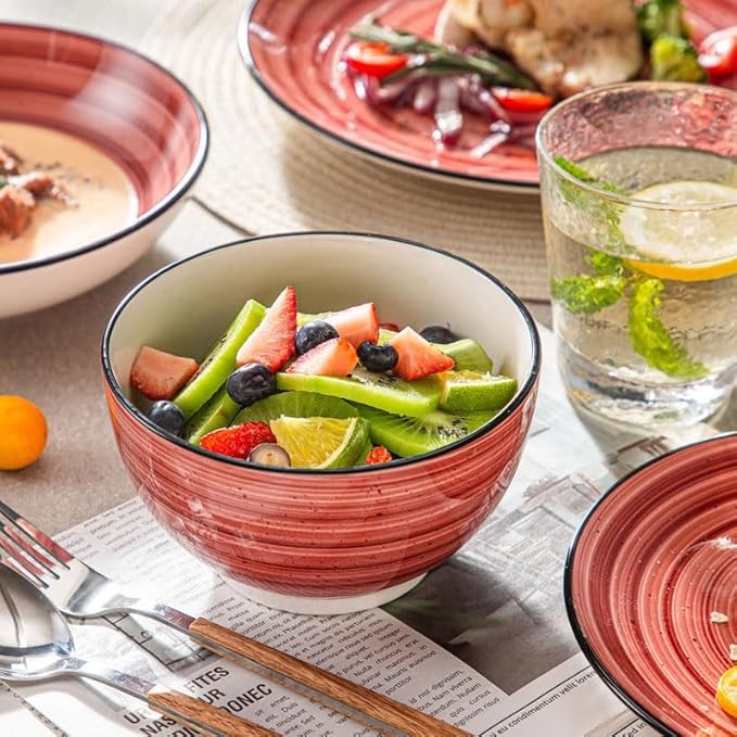 24/48-Piece Handpainted Spirals Stoneware Dinner Combi-Set with Bowl Dessert Plate Soup Plate Dinner Plate(24pcs)