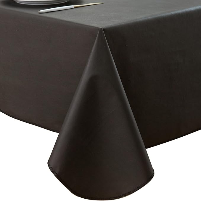 Pioggia Vinyl Tablecloth with Flannel Backing Rectangle Waterproof Oil-Proof Plastic Table Cloth Wipeable PVC Table Cover for Indoor and Outdoor (Black, 60 x 102 Inch)
