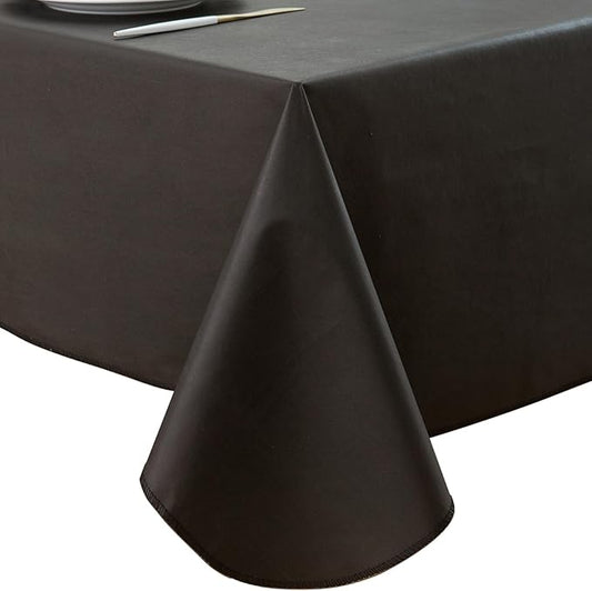 Pioggia Vinyl Tablecloth with Flannel Backing Rectangle Waterproof Oil-Proof Plastic Table Cloth Wipeable PVC Table Cover for Indoor and Outdoor (Black, 60 x 102 Inch)