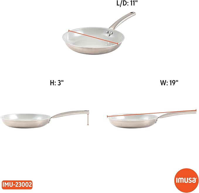 IMUSA 10” Stainless Steel Frying Pan with Gray Ceramic Non Stick Coating, 2 Ply Aluminum Construction, Oven Safe and Induction Compatible Skillet