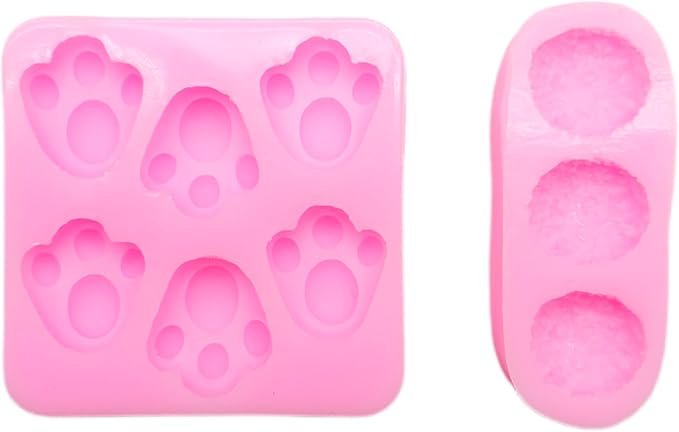 Bunny Paw and Tail Silicone Molds Bundle - Create Adorable Cake Balls, Cookie Decorations, and Cupcake Toppers with Ease (6 cavities paws 3 cavities tails Molds)