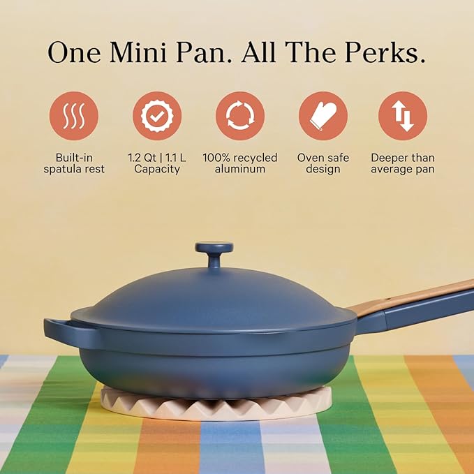 Our Place Mini Always Pan | 8.5" Ceramic Pan with Modular Lid & Beechwood Spatula | Patented 10-in-1 Nonstick, Non-Toxic Cookware Made Without PFAS | Induction & Oven-Safe up to 450°F | Blue Salt