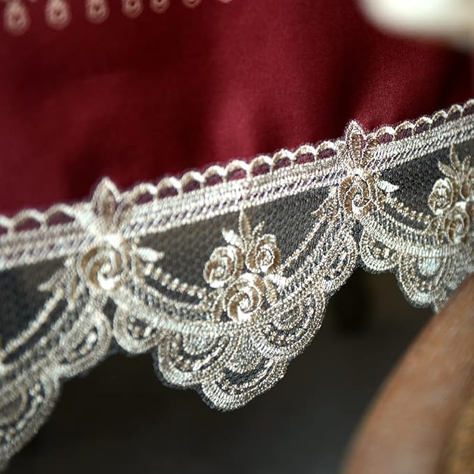 SUTAVIA Lace Embroidered Table Cloth,Rectangular Farmhouse TableCover,Classic Oblong Antique Flower Decor Macrame Tablecloth (Burgundy, Rectangle/Oblong,60 x 120 Inch,10-12 Seats)