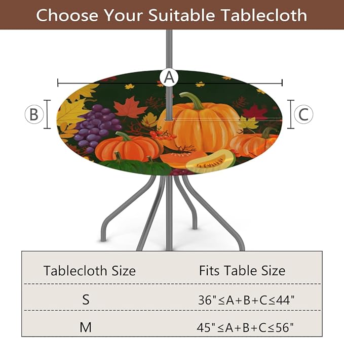 Outdoor Fitted Round Table Cloth With Umbrella Hole, Autumn Pumpkin Circle Elastic Tablecloth 36"-44" Waterproof Zipper Patio Table Cover for Picnic Camping Party Halloween Christmas Decoration